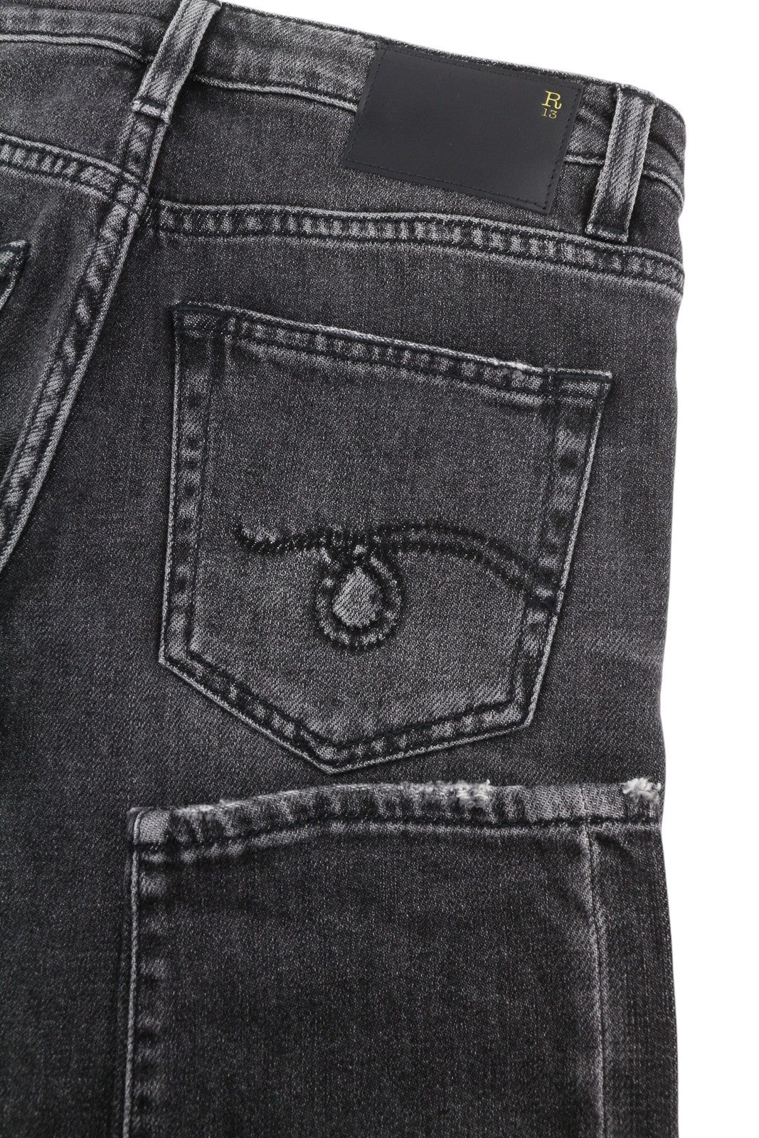 R13 Boy Straight Women Jeans 24 Vintage Grey Faded Whiskers Cropped Ankle Zip