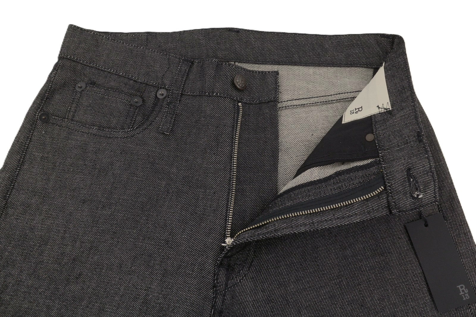 R13 Boyfriend Women Jeans 26 Vintage Grey Cropped Dark Denim Zip Fly