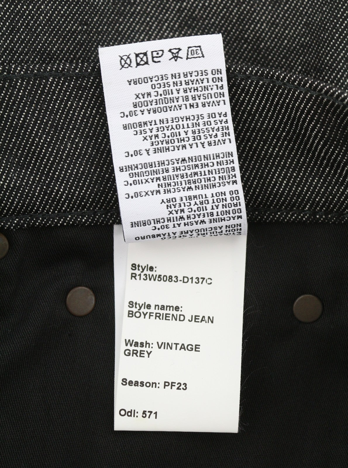 R13 Boyfriend Women Jeans 26 Vintage Grey Cropped Dark Denim Zip Fly