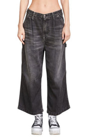 R13 Crop Wideleg Carpenter Women Jeans 26 Ellery Black Faded Pleated RRP899