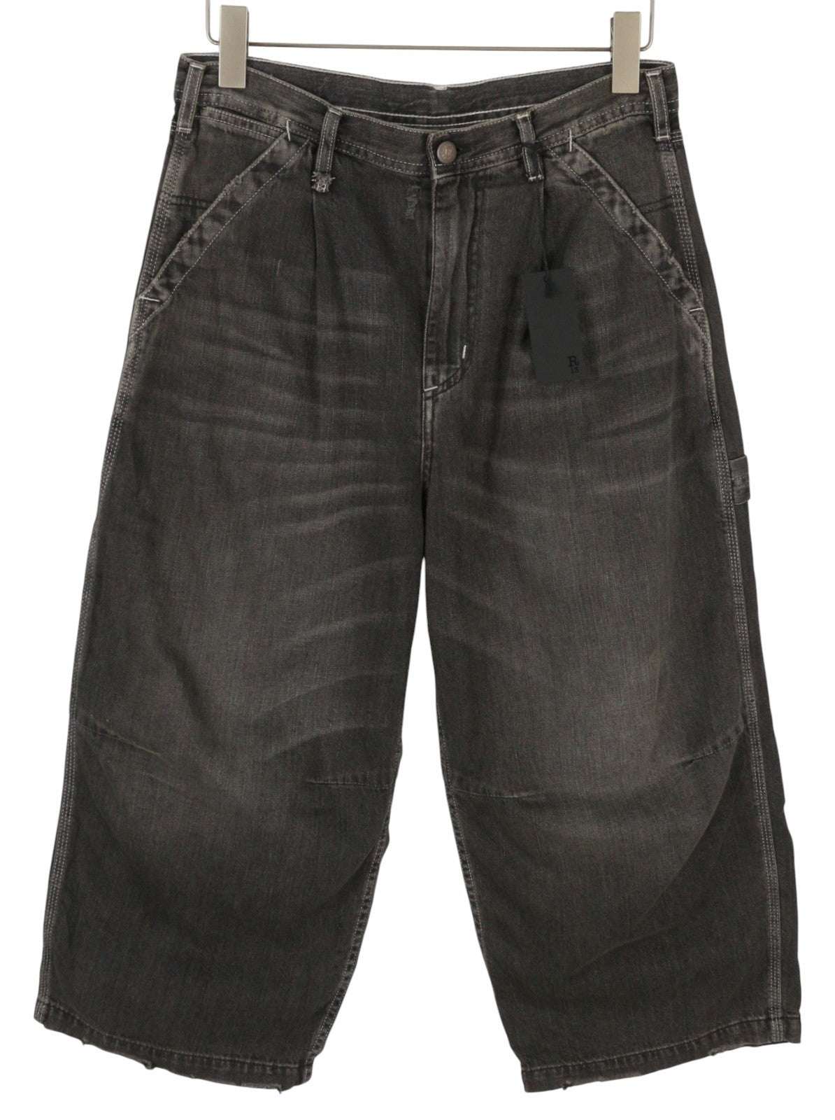 R13 Crop Wideleg Carpenter Women Jeans 26 Ellery Black Faded Pleated RRP899