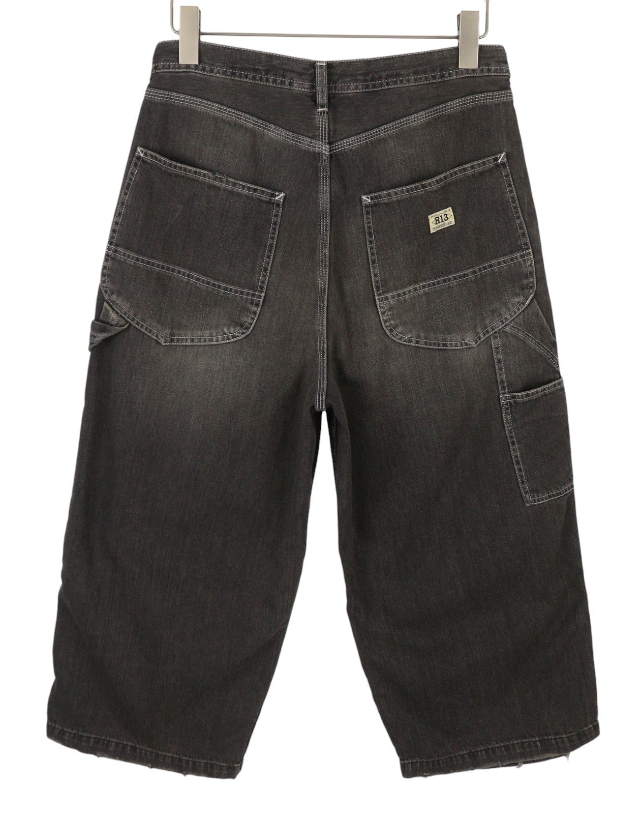 R13 Crop Wideleg Carpenter Women Jeans 26 Ellery Black Faded Pleated RRP899