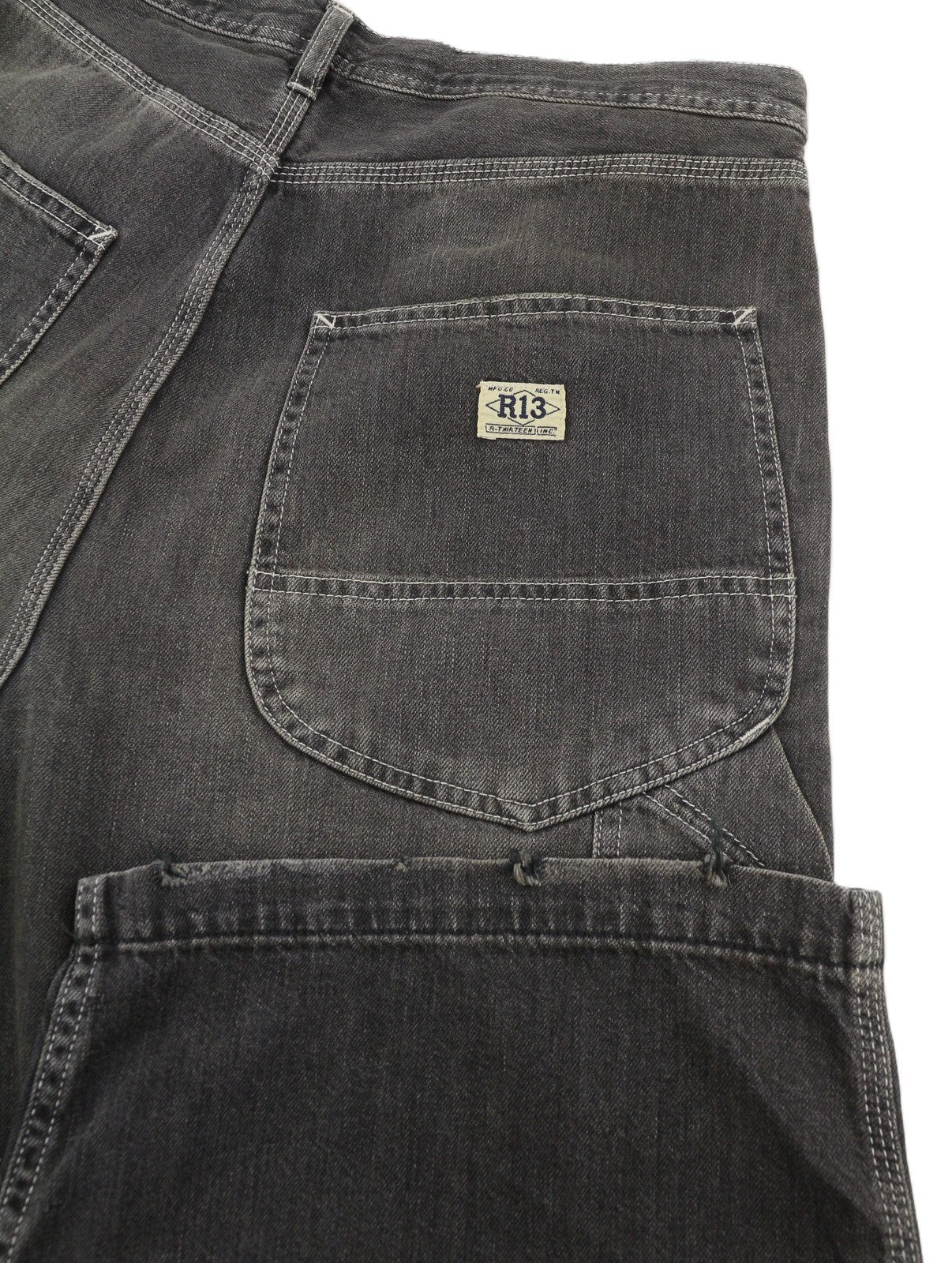 R13 Crop Wideleg Carpenter Women Jeans 26 Ellery Black Faded Pleated RRP899