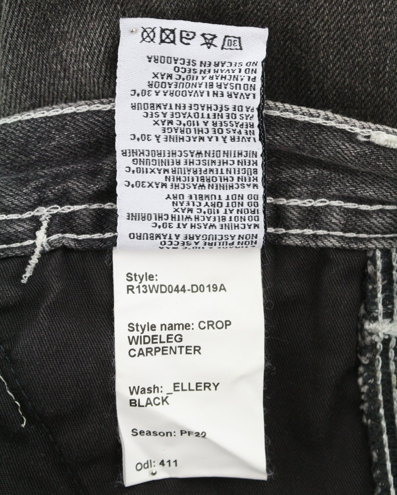 R13 Crop Wideleg Carpenter Women Jeans 26 Ellery Black Faded Pleated RRP899