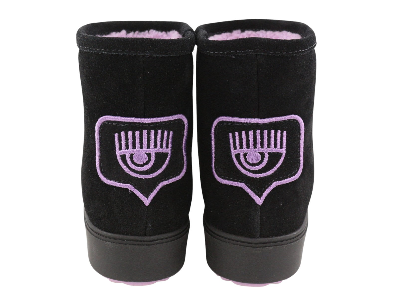 CHIARA FERRAGNI Ankle Eyelike Black Suede Women Boots EU37 Fleece Inside RRP275