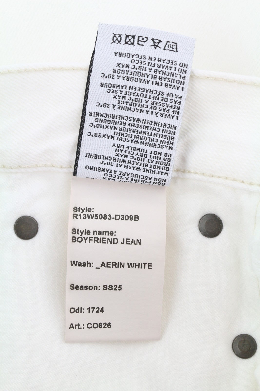 R13 Boyfriend Women Jeans 27 Aerin White Straight Fit Zip Denim SS25 RRP699