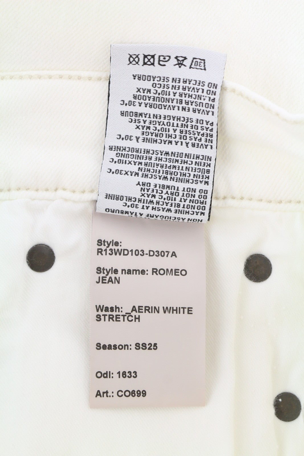 R13 Romeo Women Jeans 27 Aerin White Stretch Cropped Ankle Zip SS25 RRP699