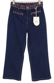 LIU JO Fringed Women Jeans 42 High Waist Flare Blue Denim Zip Fly Logo