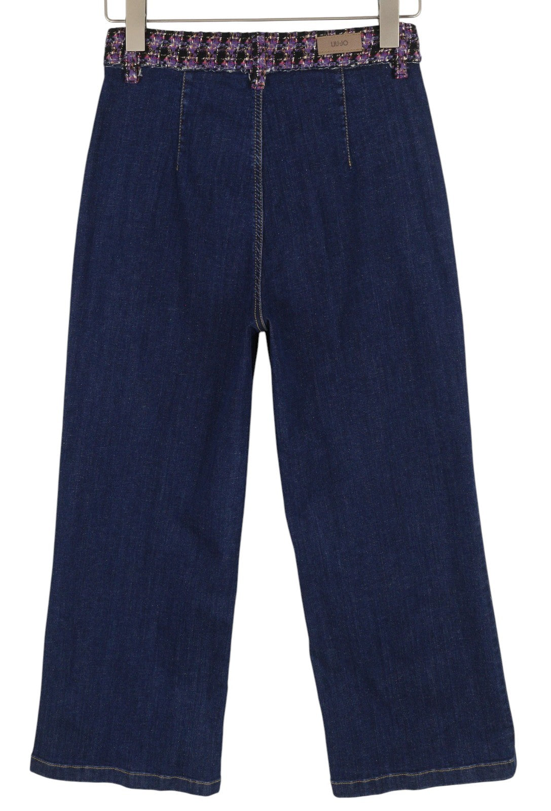 LIU JO Fringed Women Jeans 42 High Waist Flare Blue Denim Zip Fly Logo