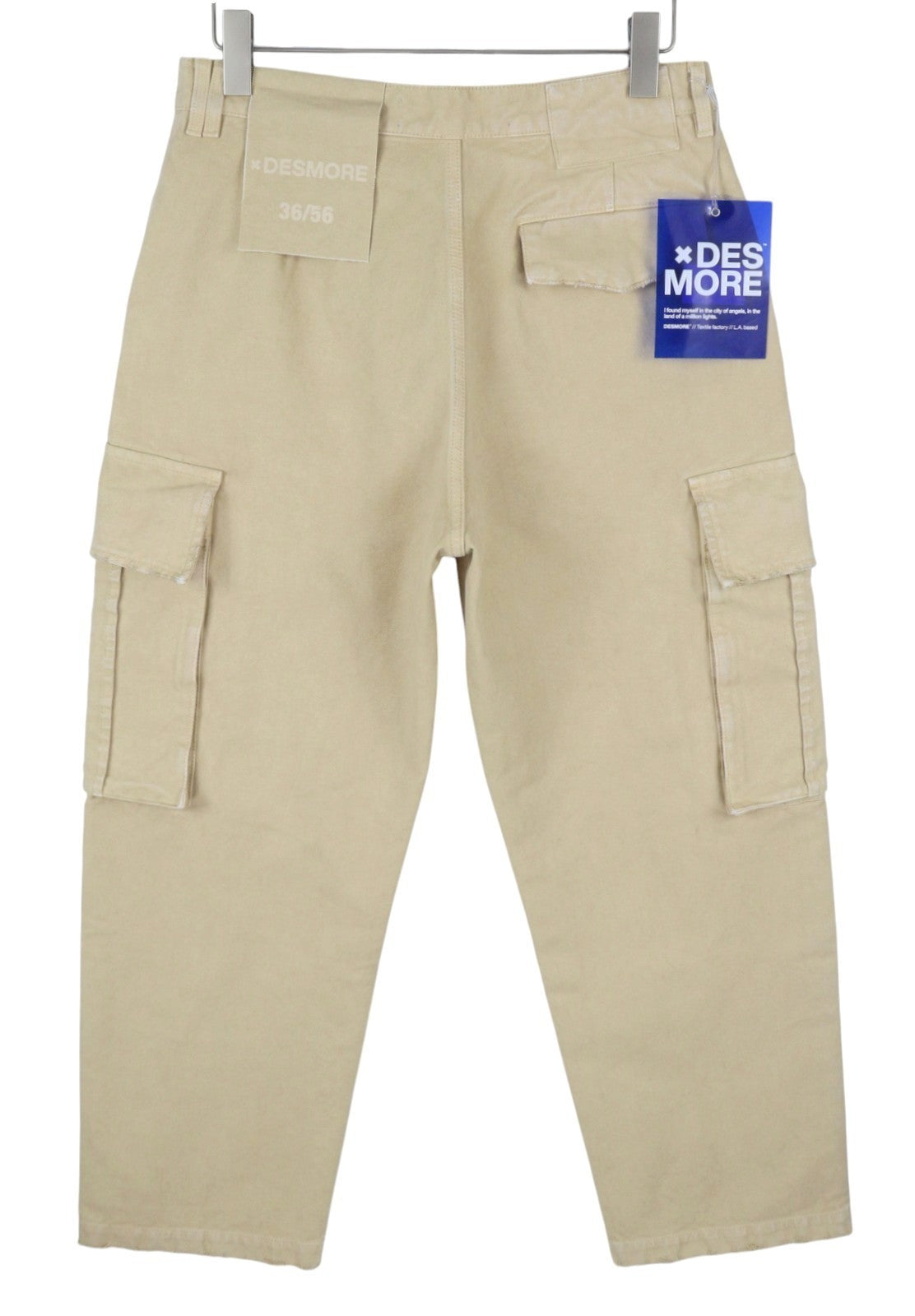 DESMORE Cargo Men Trousers W34 Light Brown Faded Patch Pockets Distress Zip