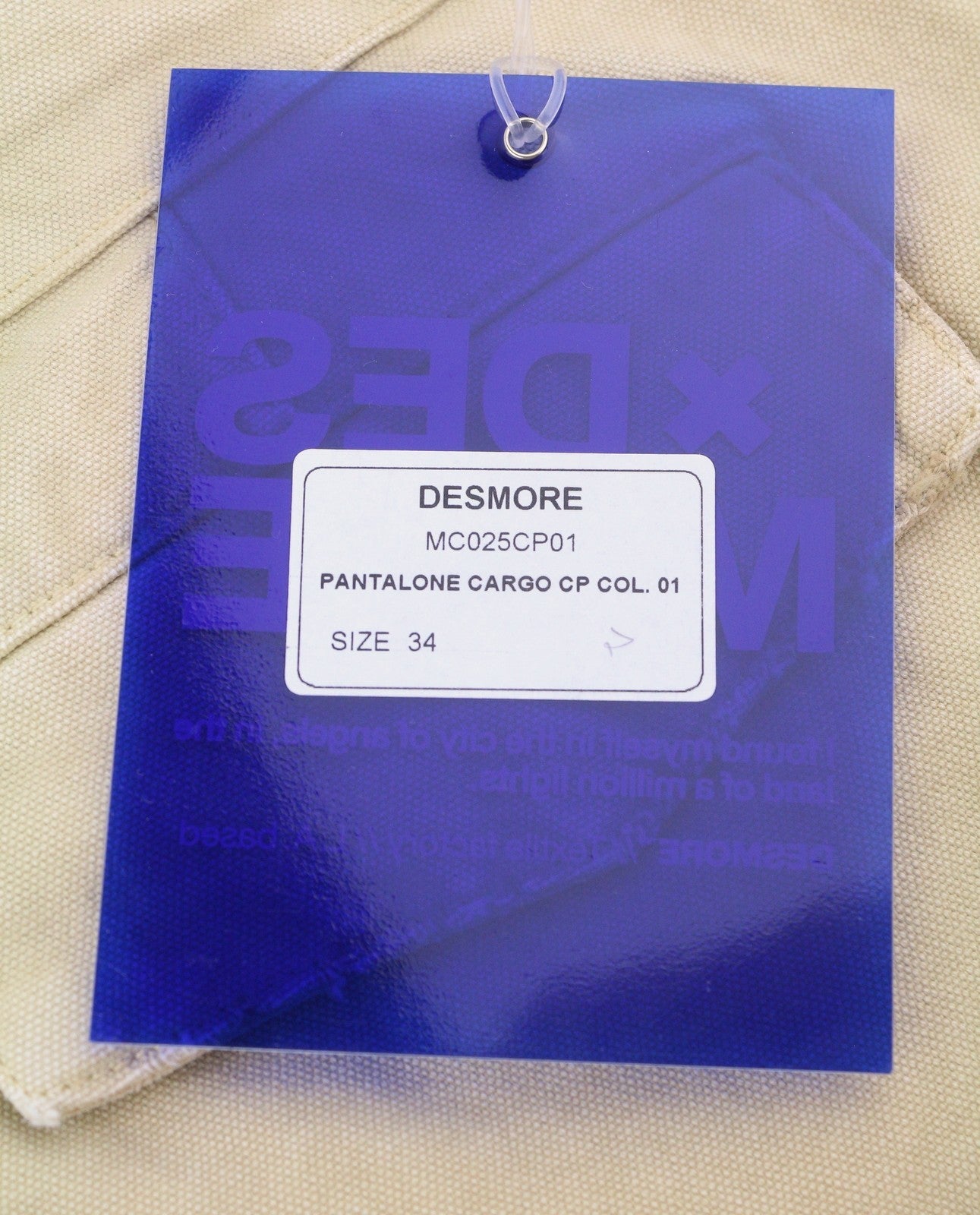 DESMORE Cargo Men Trousers W34 Light Brown Faded Patch Pockets Distress Zip