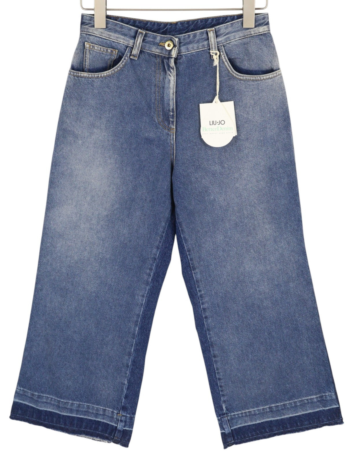 LIU JO Cropped Women Jeans W28 High Waist Flare Washed Blue Denim Zip