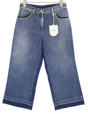 LIU JO Cropped Women Jeans W28 High Waist Flare Washed Blue Denim Zip