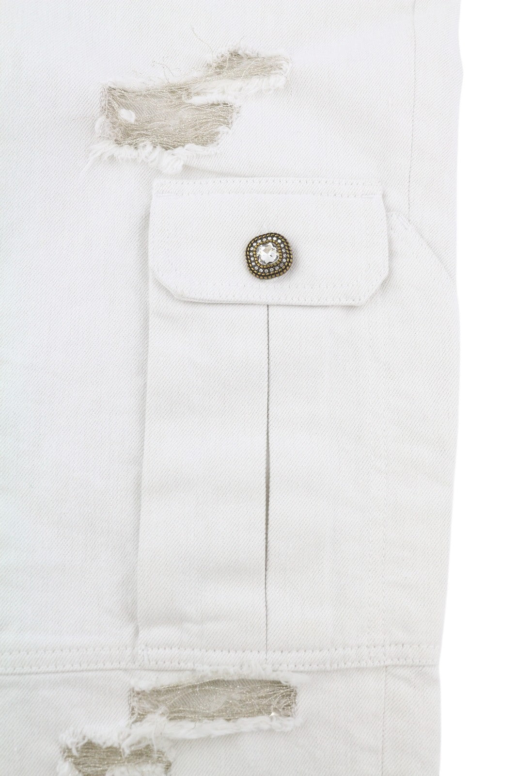 LIU JO Cargo Women Jeans 40 Skinny Ripped White Denim Glitter Trim Logo