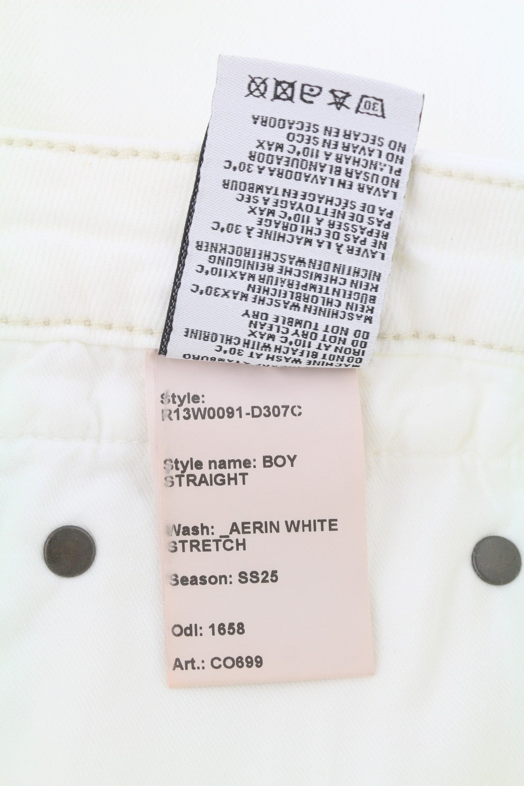 R13 Boy Straight Women Jeans 28 Aerin White Stretch Distress Cropped SS25 RRP720