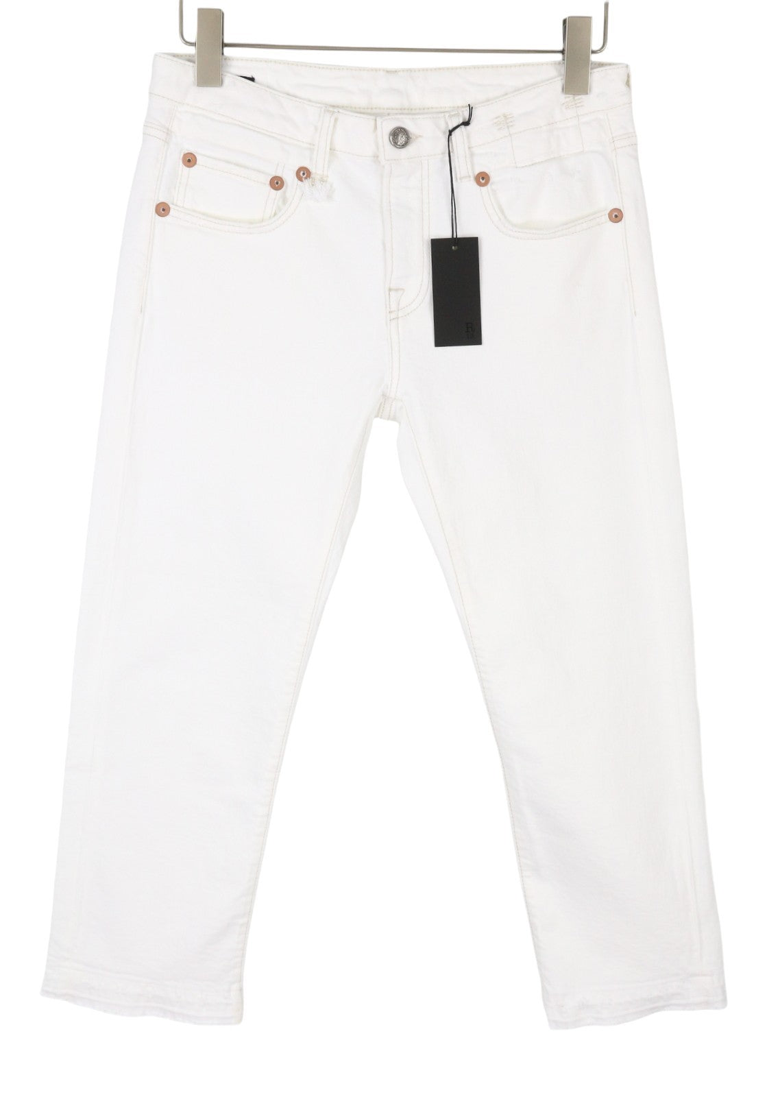 R13 Boy Straight Women Jeans 28 Aerin White Stretch Distress Cropped SS25 RRP720