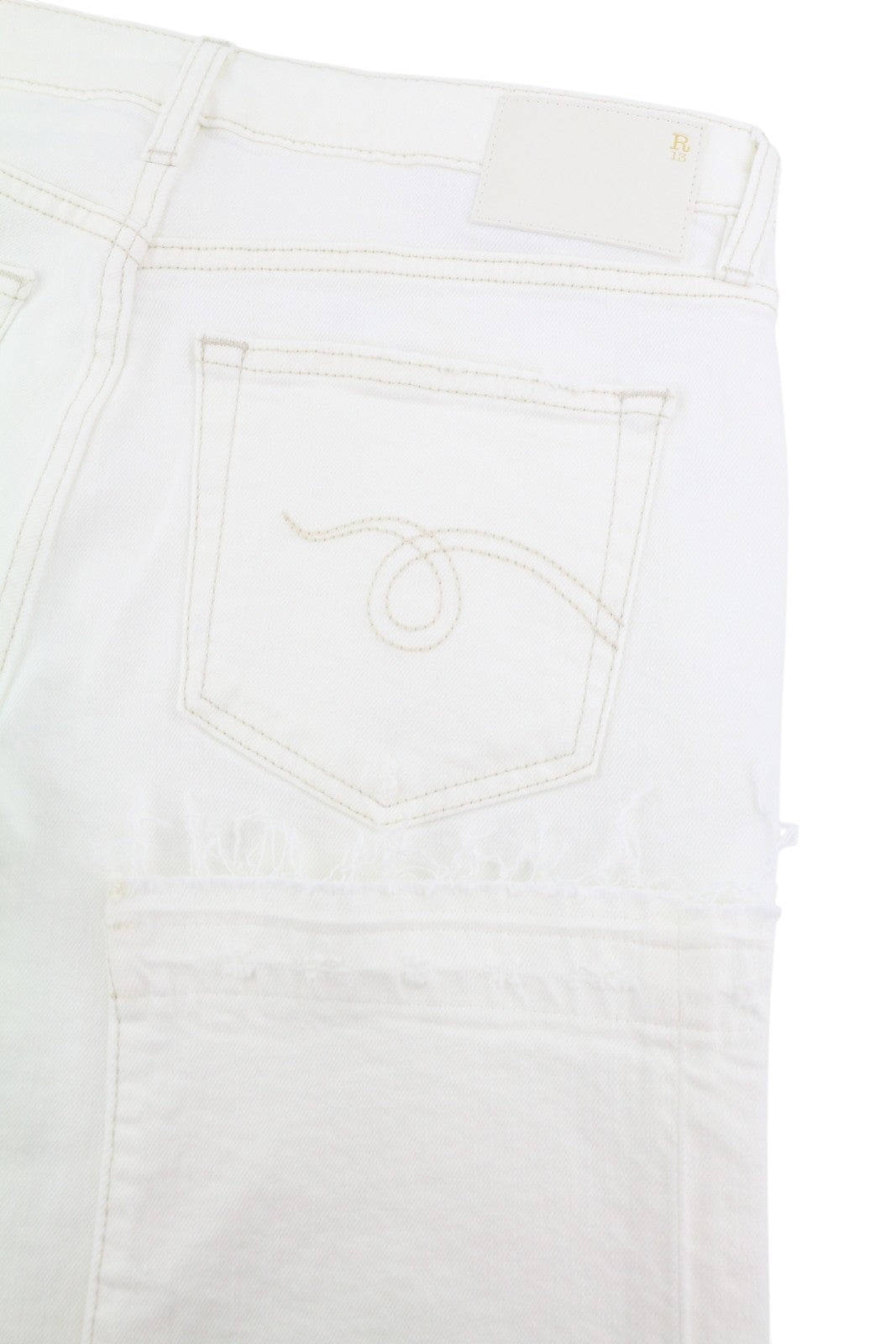 R13 Boy Straight Women Jeans 28 Aerin White Stretch Distress Cropped SS25 RRP720