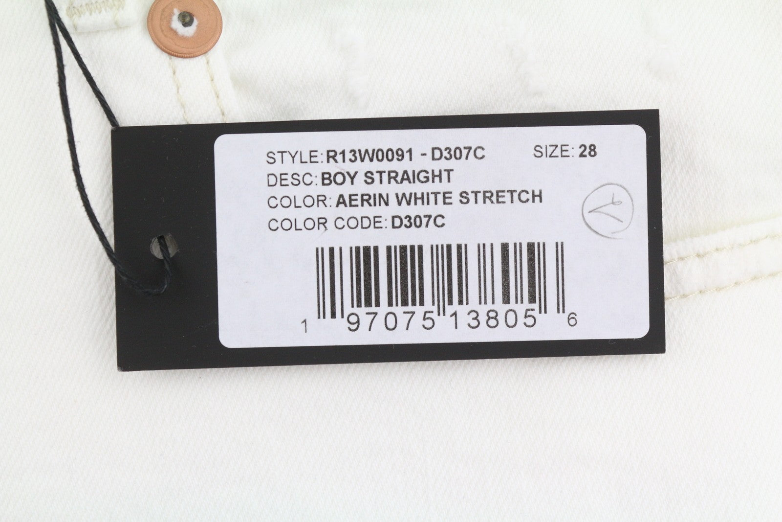 R13 Boy Straight Women Jeans 28 Aerin White Stretch Distress Cropped SS25 RRP720