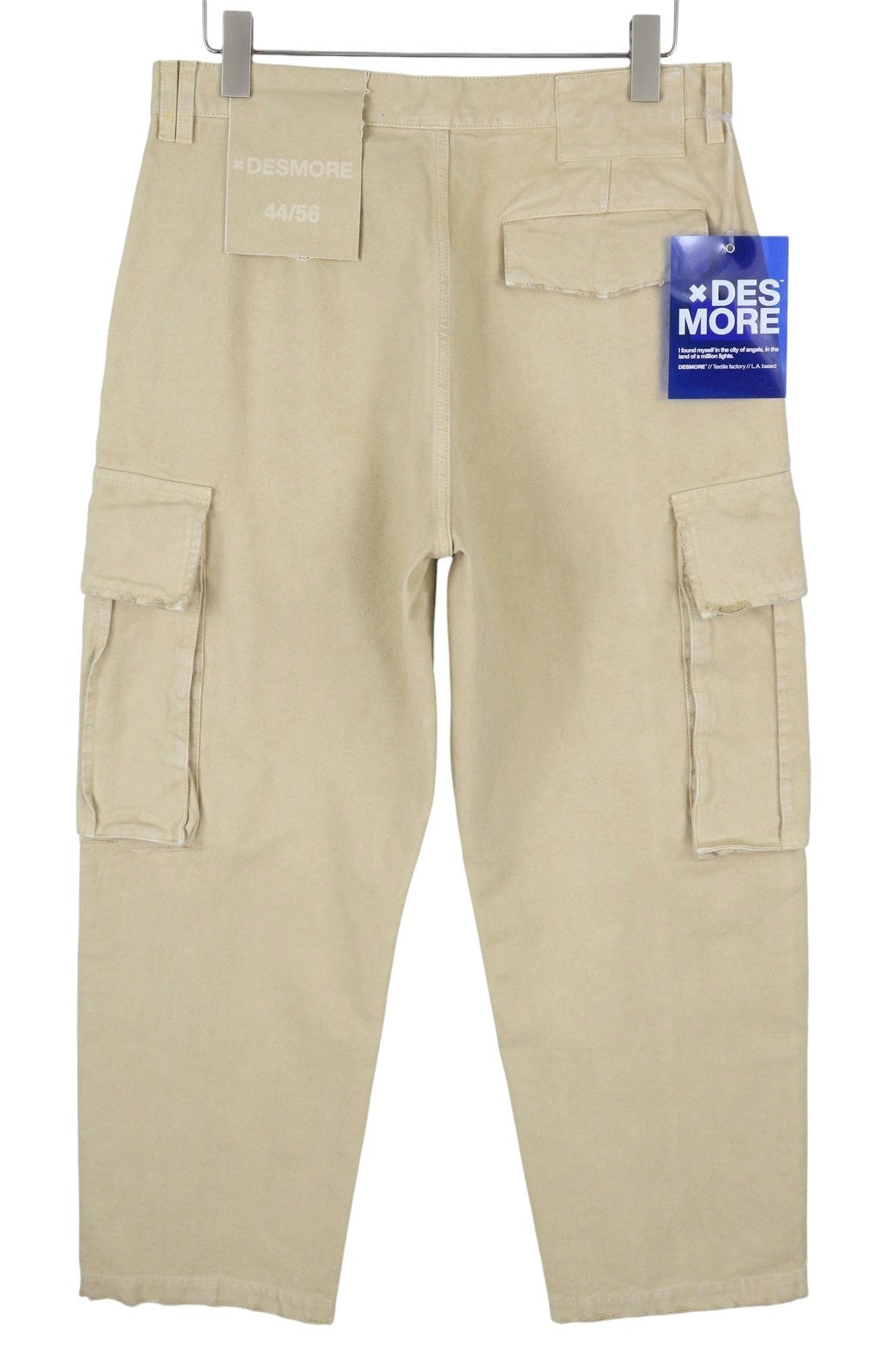 DESMORE Cargo Men Trousers W36 Light Brown Faded Patch Pockets Distress Zip