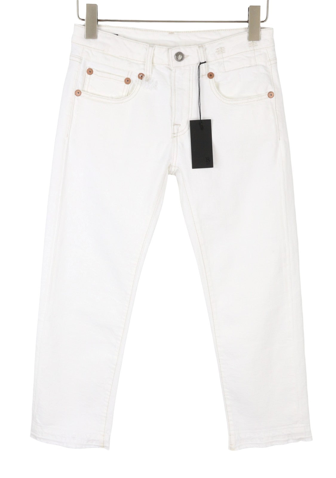 R13 Boy Straight Women Jeans 26 Aerin White Stretch Distress Cropped RRP720