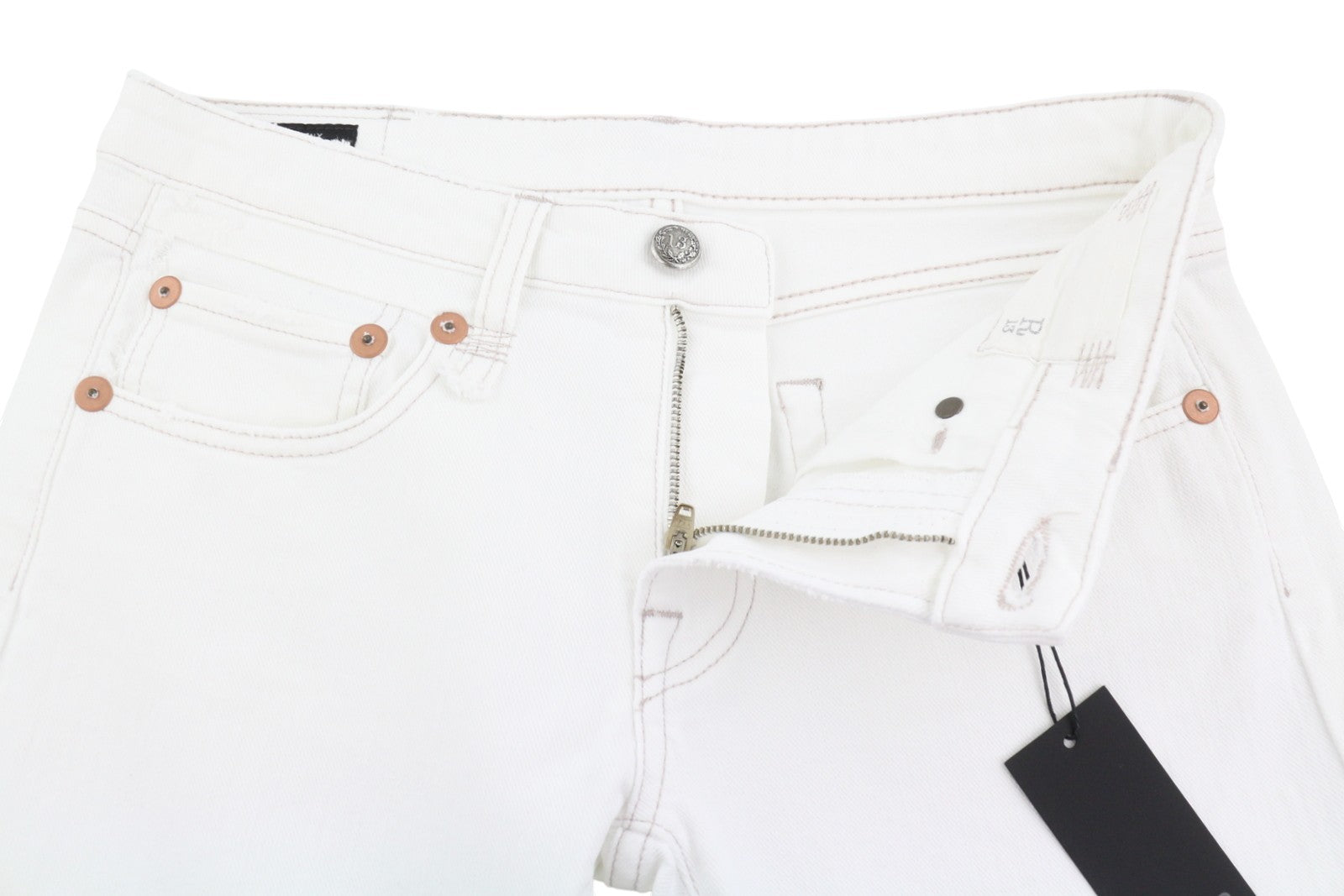 R13 Boy Straight Women Jeans 26 Bale White Cropped Ankle Zip Denim PS25 RRP499