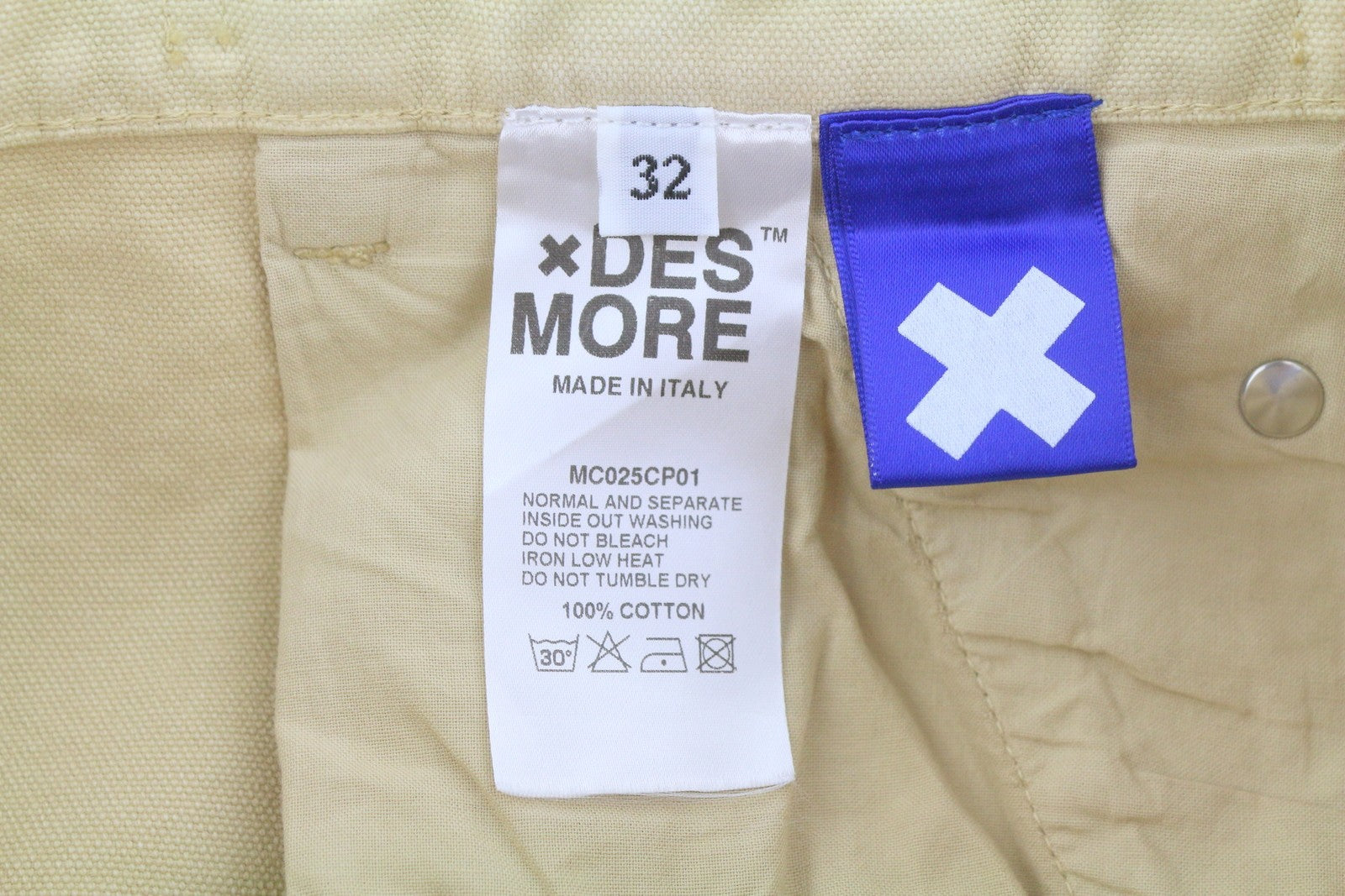 DESMORE Cargo Men Trousers W32 Light Brown Faded Patch Pockets Distress Zip
