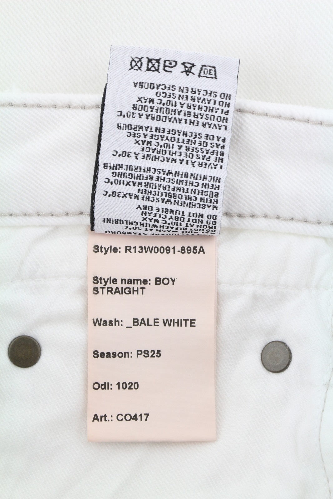 R13 Boy Straight Women Jeans 25 Bale White Cropped Ankle Denim PS25 RRP499