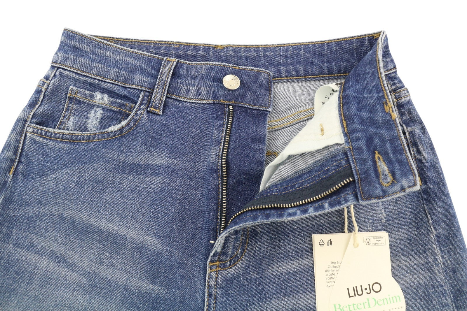 LIU JO Flare Inaly Women Jeans W28 High Waist Ripped Washed Blue Denim