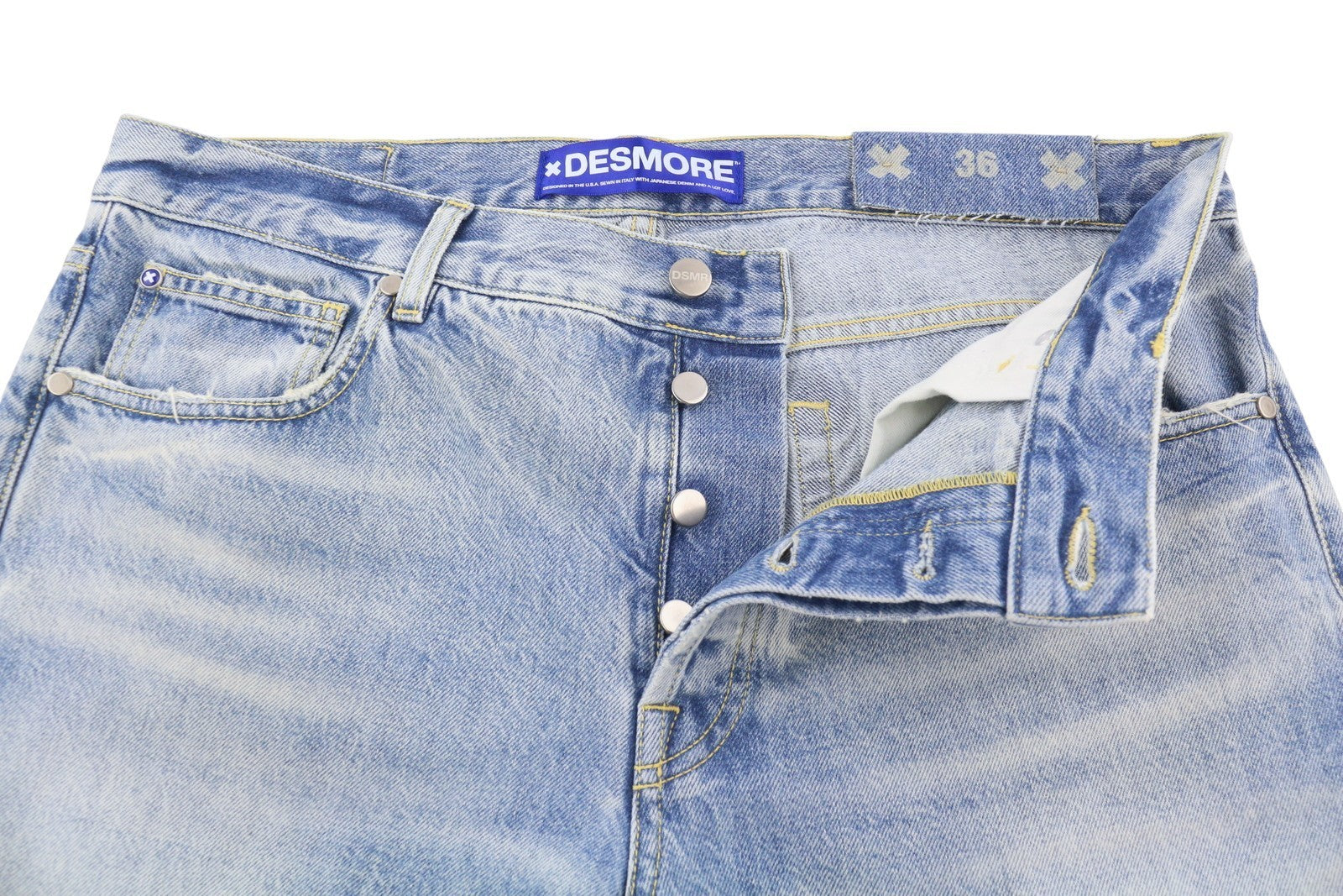 DESMORE 5 Tasche Alex Light Blue Men Jeans W36 Whiskers Faded Slim Button Fly