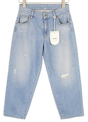 LIU JO Cropped Wide Women Jeans W26 Ripped Washed Blue Denim Zip Fly