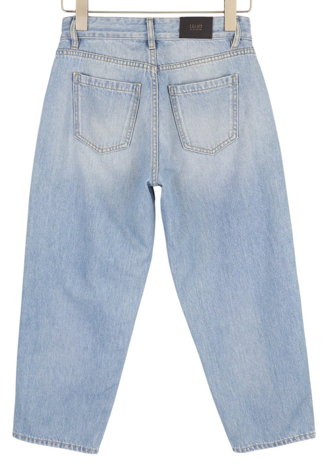 LIU JO Cropped Wide Women Jeans W26 Ripped Washed Blue Denim Zip Fly