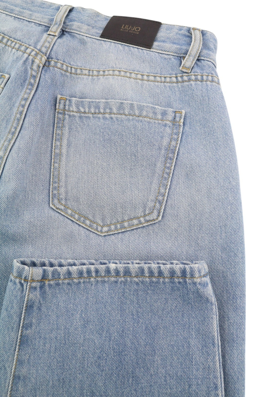 LIU JO Cropped Wide Women Jeans W26 Ripped Washed Blue Denim Zip Fly