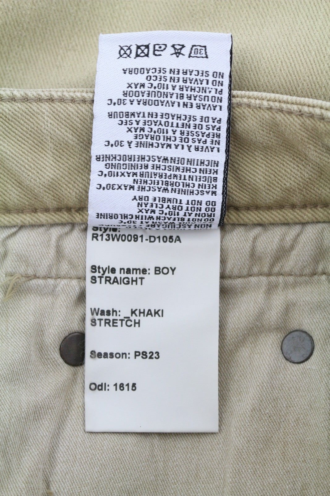 R13 Boy Straight Women Jeans 24 Khaki Stretch Faded Cropped Ankle Zip RRP699