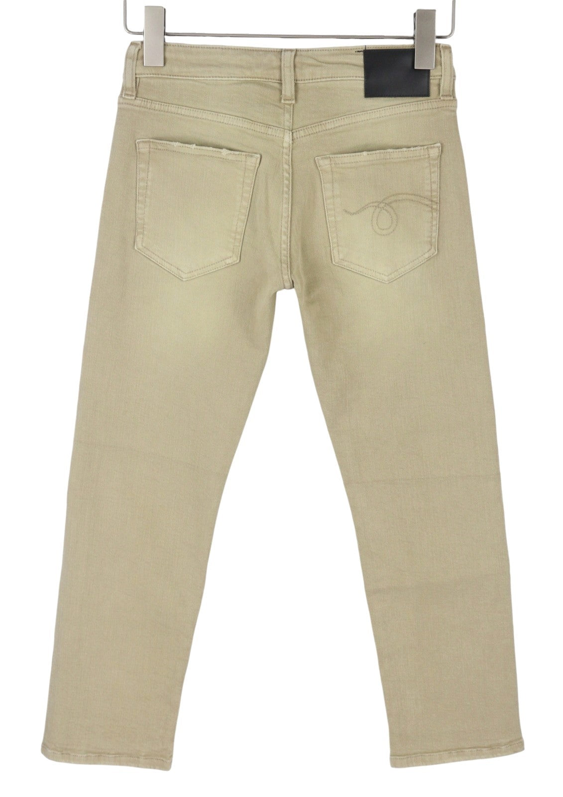 R13 Boy Straight Women Jeans 24 Khaki Stretch Faded Cropped Ankle Zip RRP699