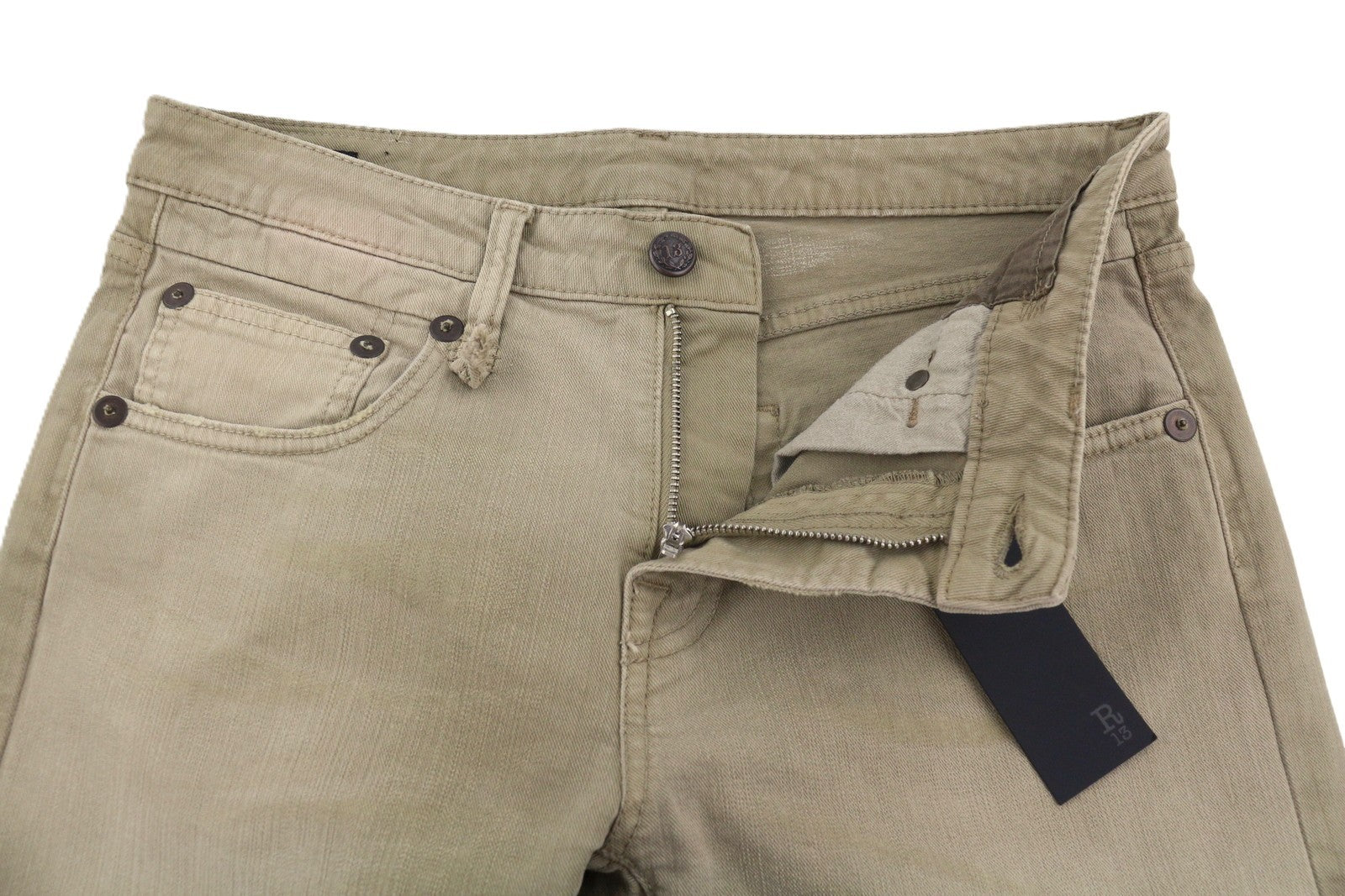 R13 Boy Straight Women Jeans 27 Pebble Stretch Faded Cropped Ankle Zip RRP699