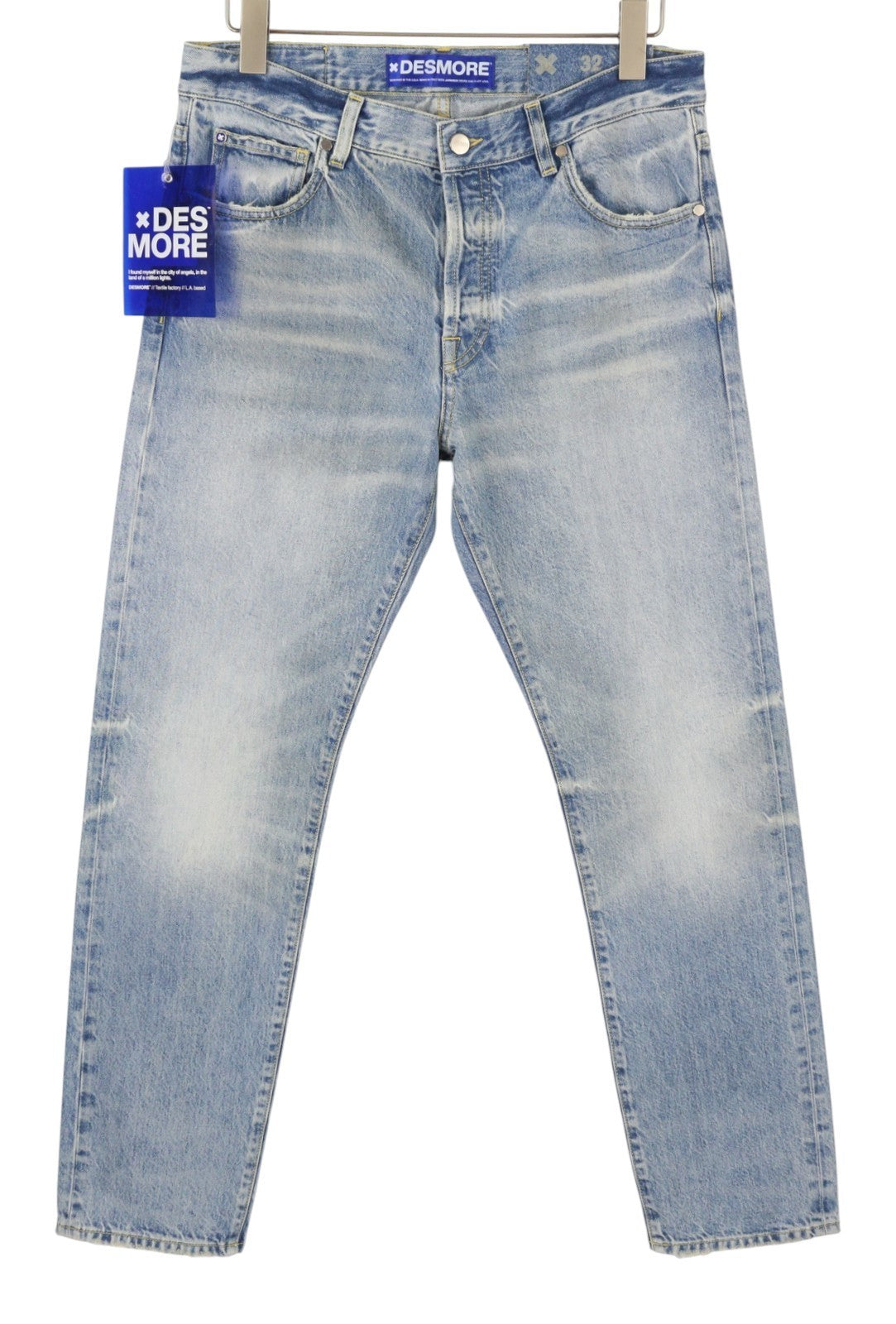 DESMORE 5 Tasche Alex Light Blue Men Jeans W32 Whiskers Faded Slim Button Fly