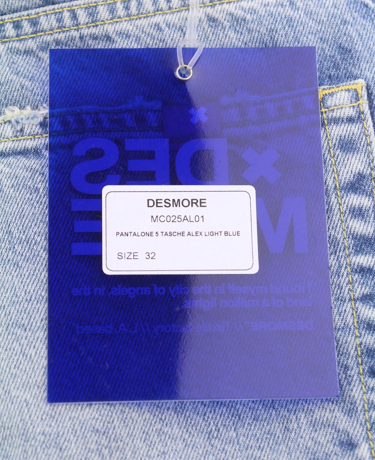 DESMORE 5 Tasche Alex Light Blue Men Jeans W32 Whiskers Faded Slim Button Fly