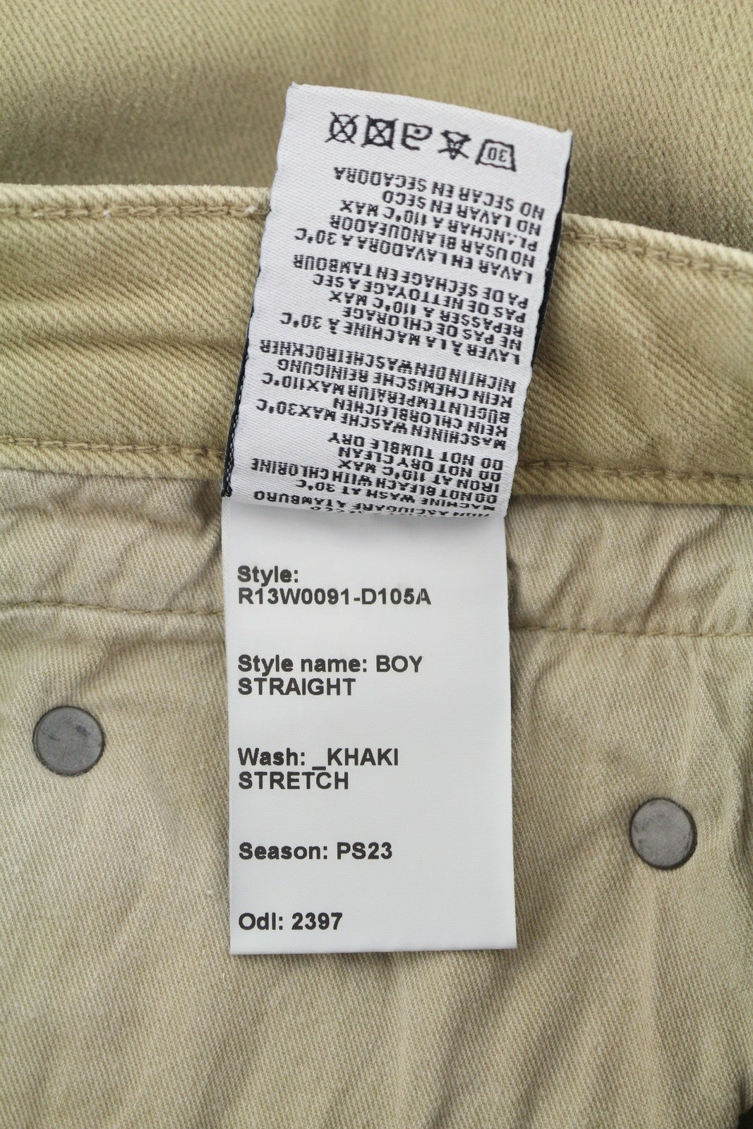 R13 Boy Straight Women Jeans 29 Khaki Stretch Faded Cropped Ankle Zip RRP699