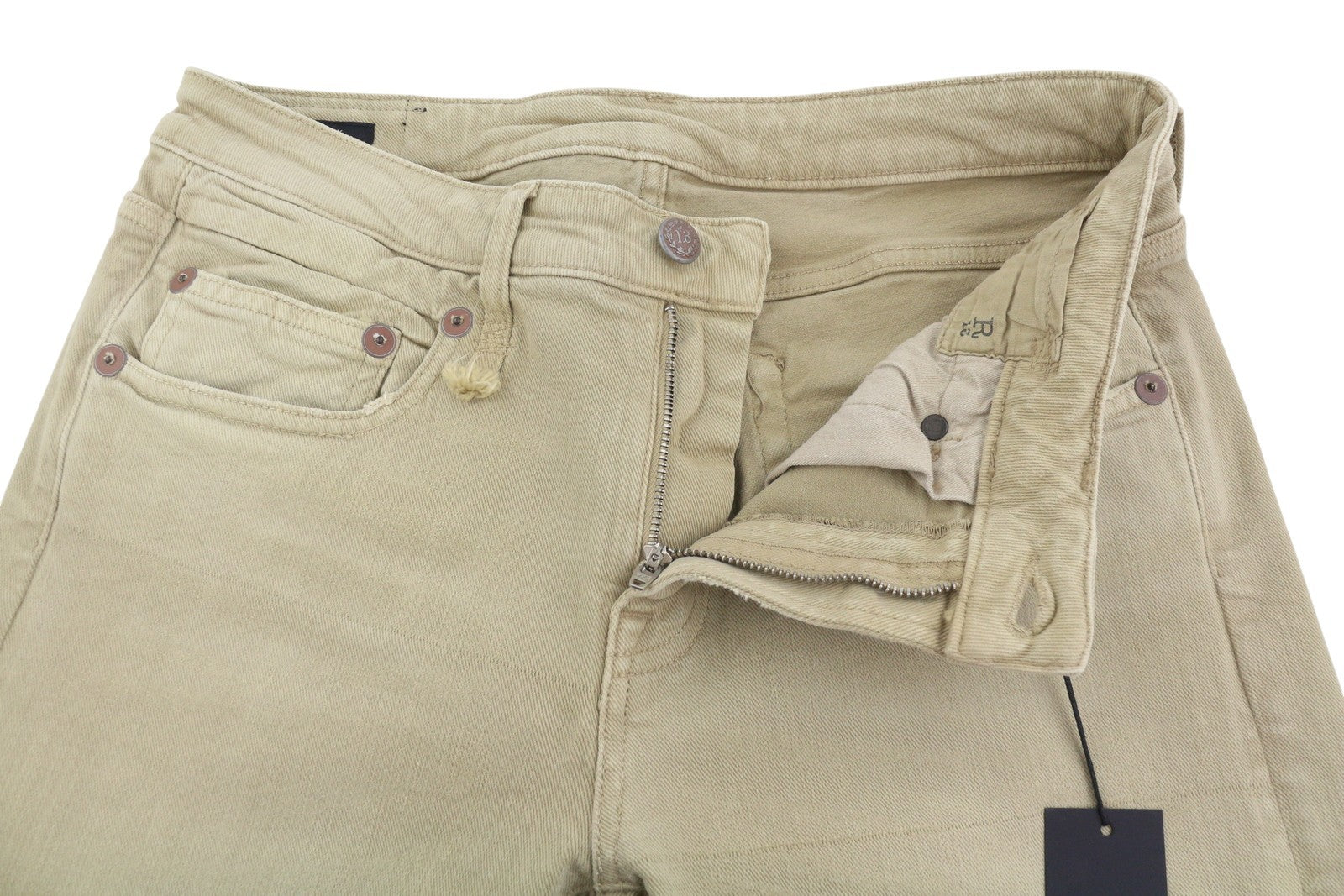 R13 Boy Straight Women Jeans 29 Khaki Stretch Faded Cropped Ankle Zip RRP699