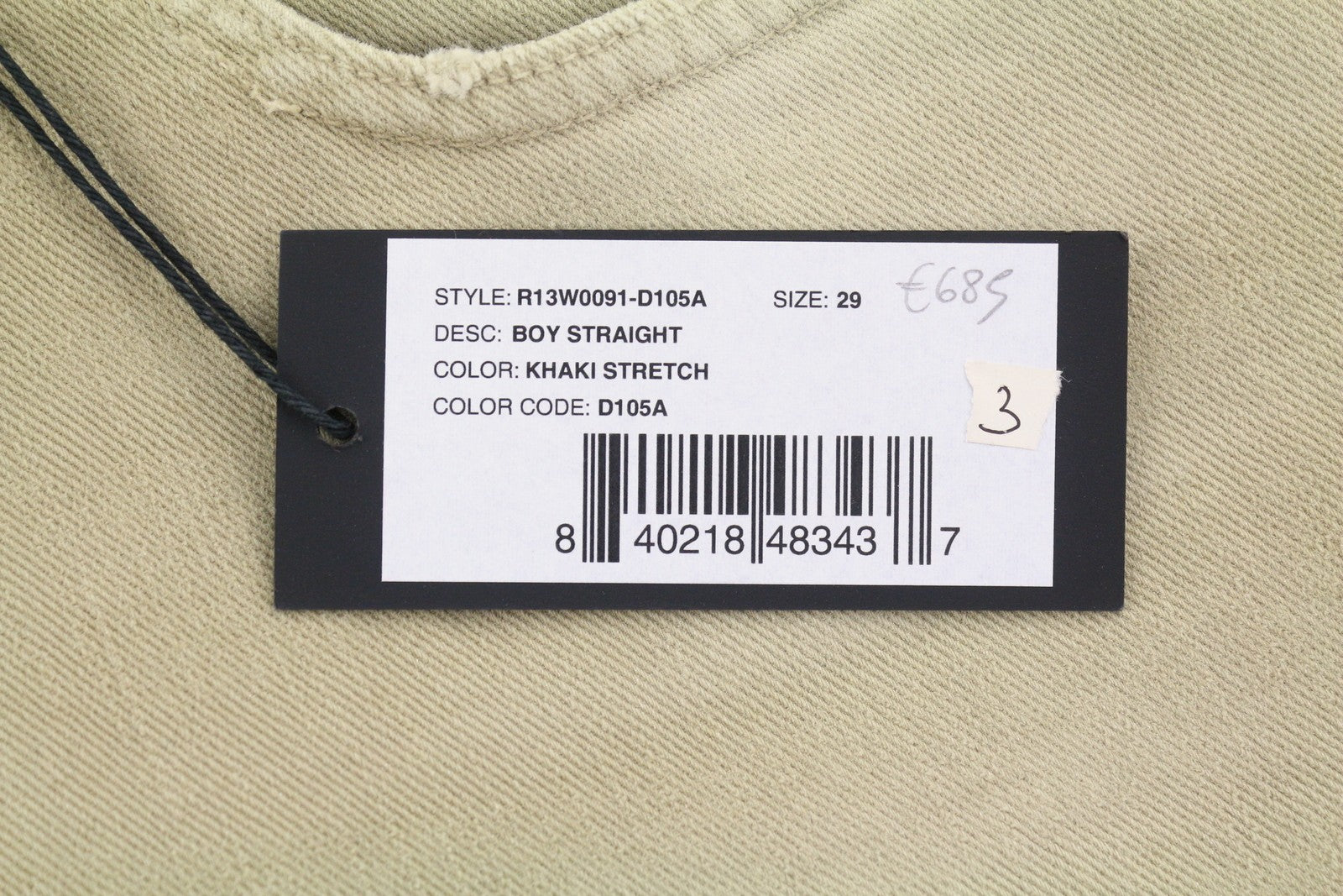 R13 Boy Straight Women Jeans 29 Khaki Stretch Faded Cropped Ankle Zip RRP699