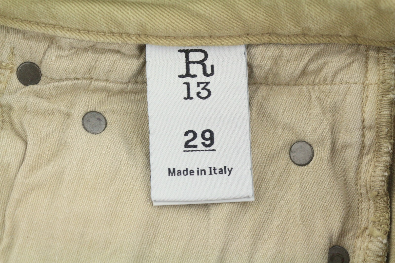 R13 Boy Straight Women Jeans 29 Khaki Stretch Faded Cropped Ankle Zip RRP699