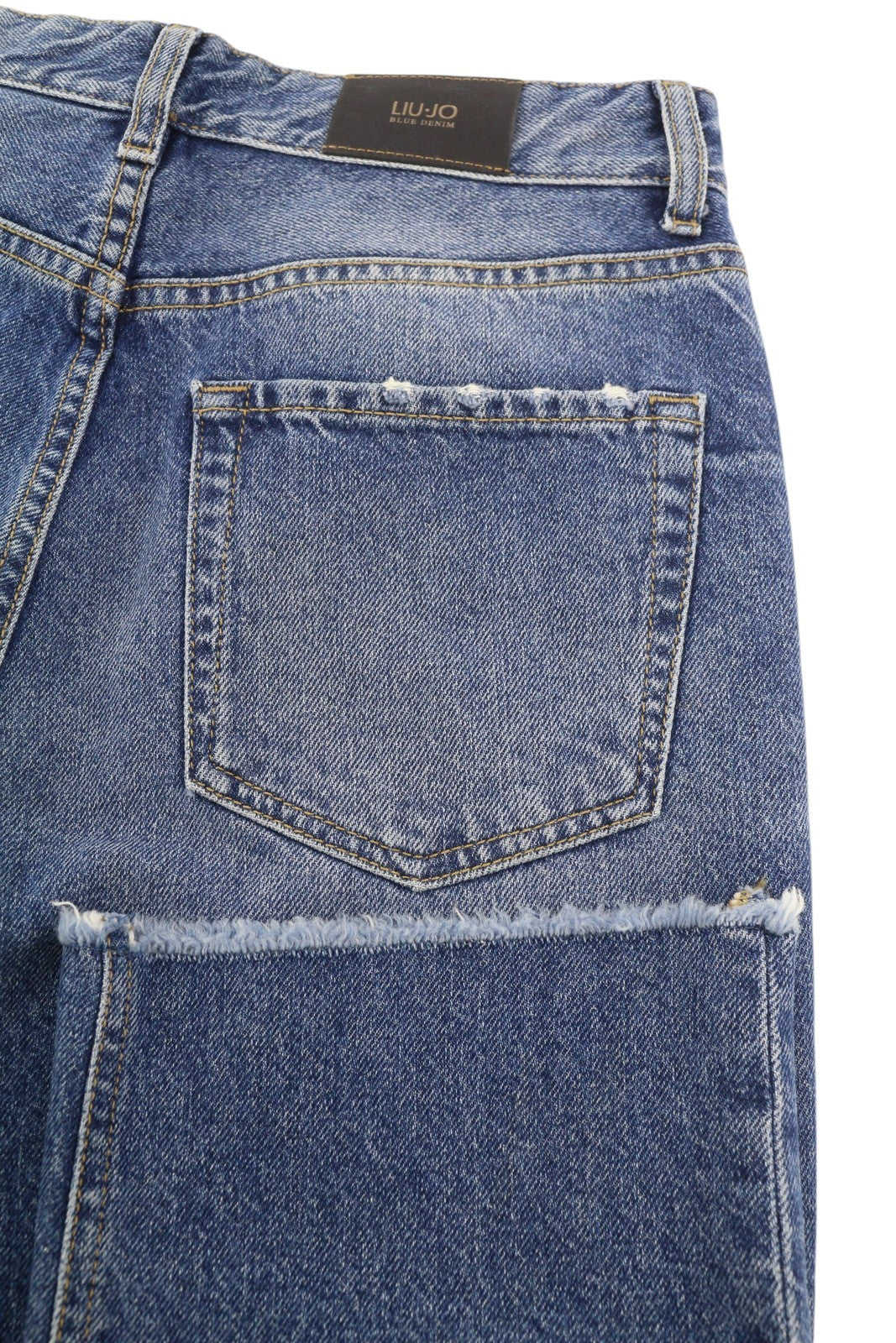 LIU JO Women Jeans W28 Slim Raw Hem Washed Blue Denim Zip Fly Logo