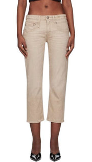 R13 Boy Straight Women Jeans 26 Khaki Stretch Faded Cropped Ankle Zip RRP699
