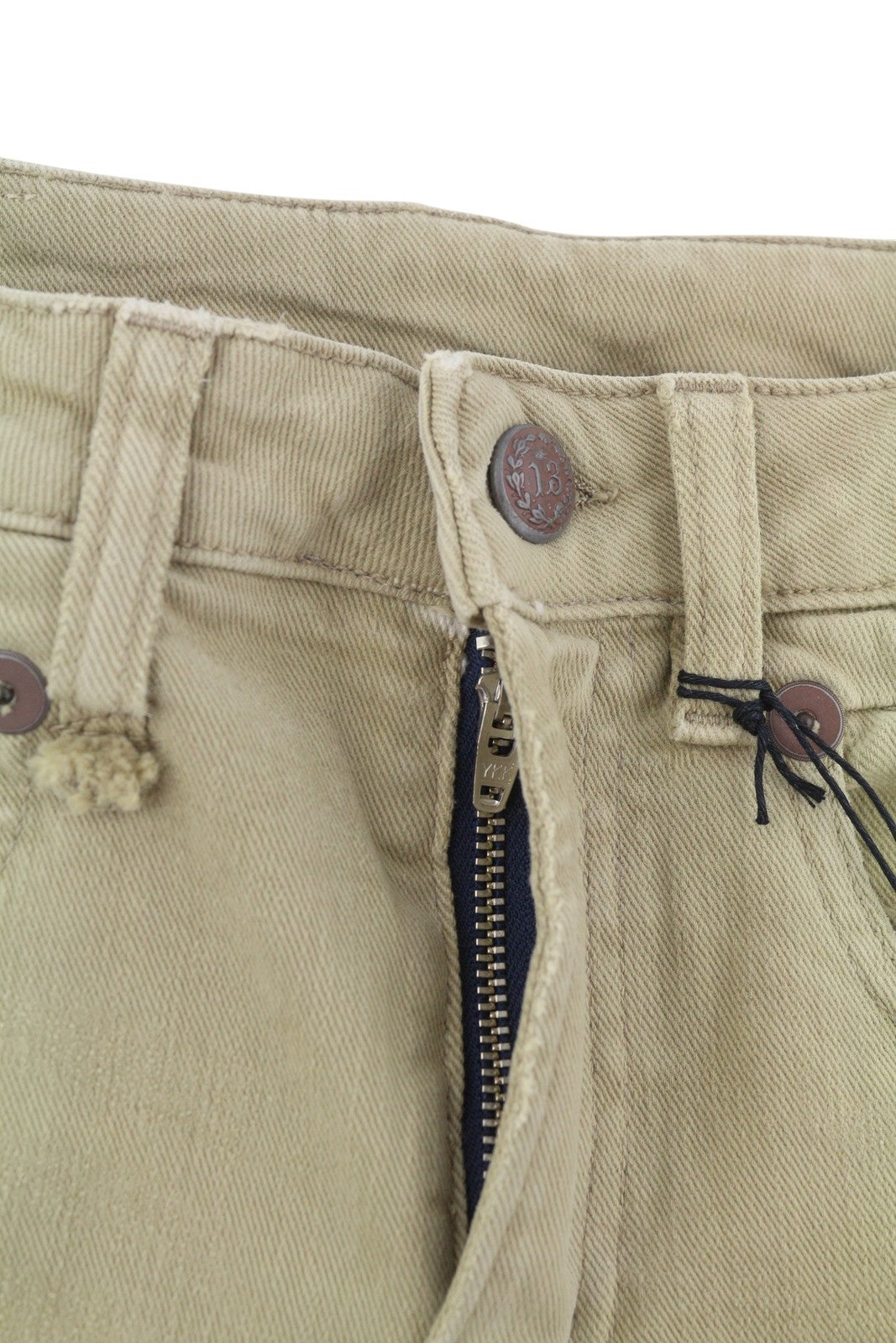 R13 Boy Straight Women Jeans 26 Khaki Stretch Faded Cropped Ankle Zip RRP699