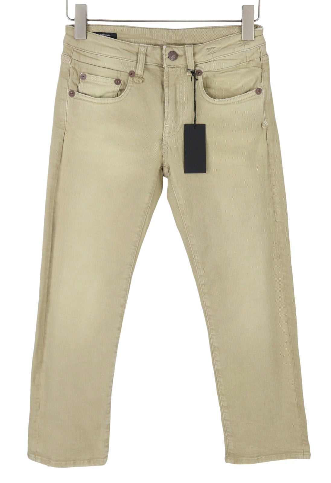 R13 Boy Straight Women Jeans 26 Khaki Stretch Faded Cropped Ankle Zip RRP699