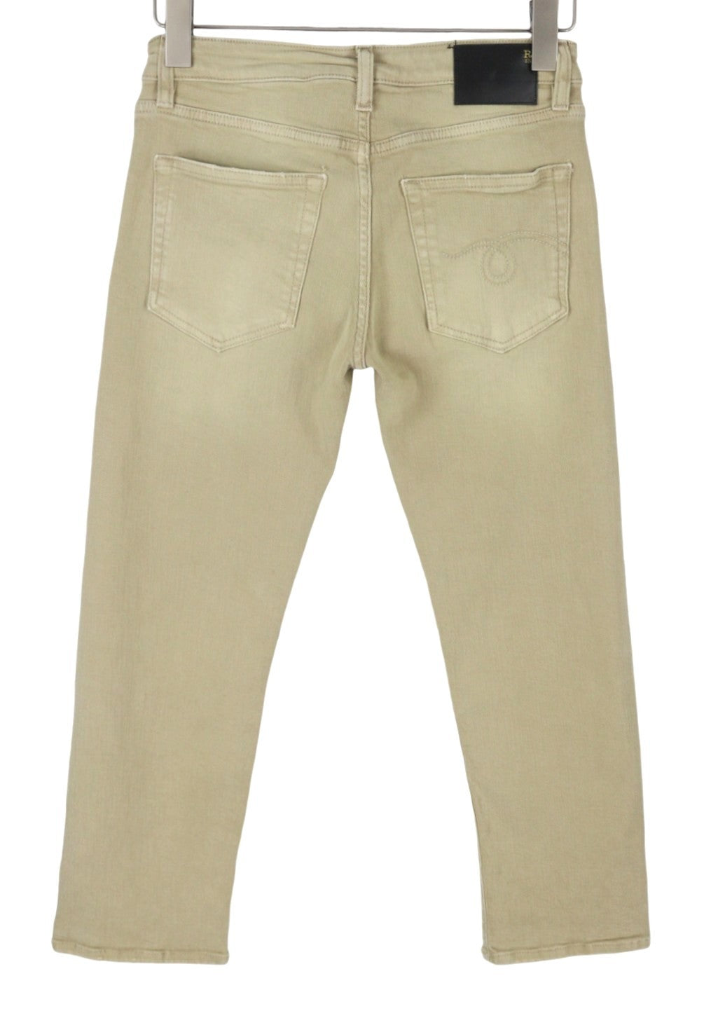 R13 Boy Straight Women Jeans 26 Khaki Stretch Faded Cropped Ankle Zip RRP699