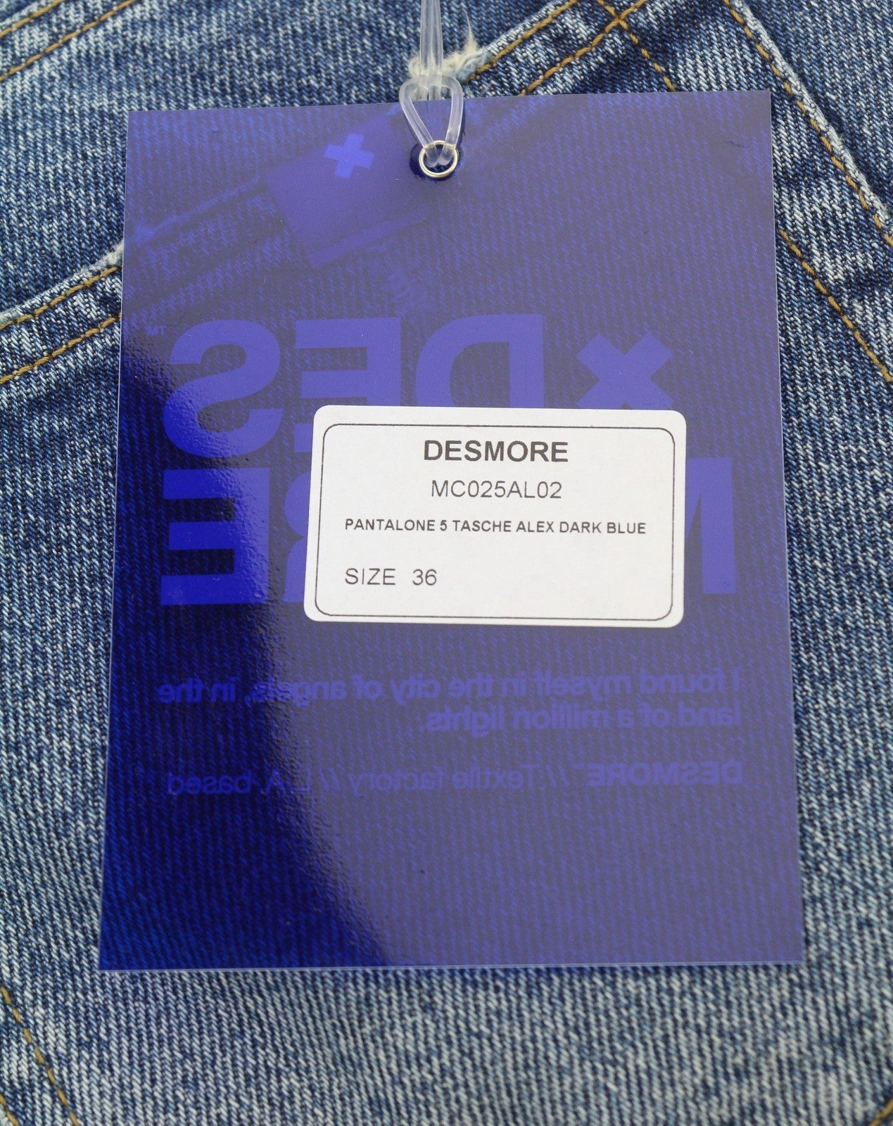 DESMORE 5 Tasche Alex Dark Blue Men Jeans W36 Whiskers Faded Slim Fit Button Fly