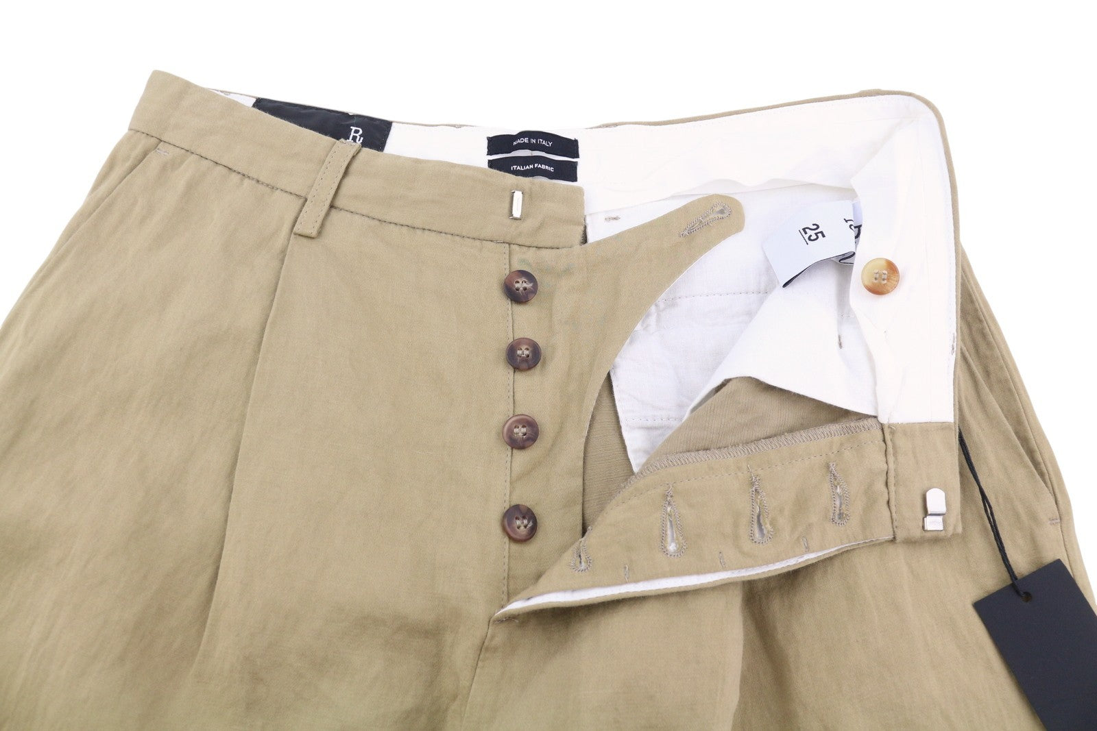 R13 Wide Leg Women Trousers 25 Khaki Linen Blend Pleated Button Fly RRP699