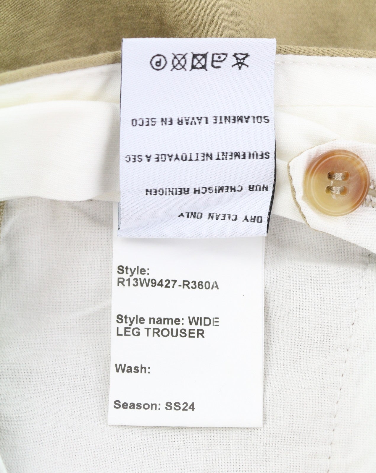 R13 Wide Leg Women Trousers 25 Khaki Linen Blend Pleated Button Fly RRP699