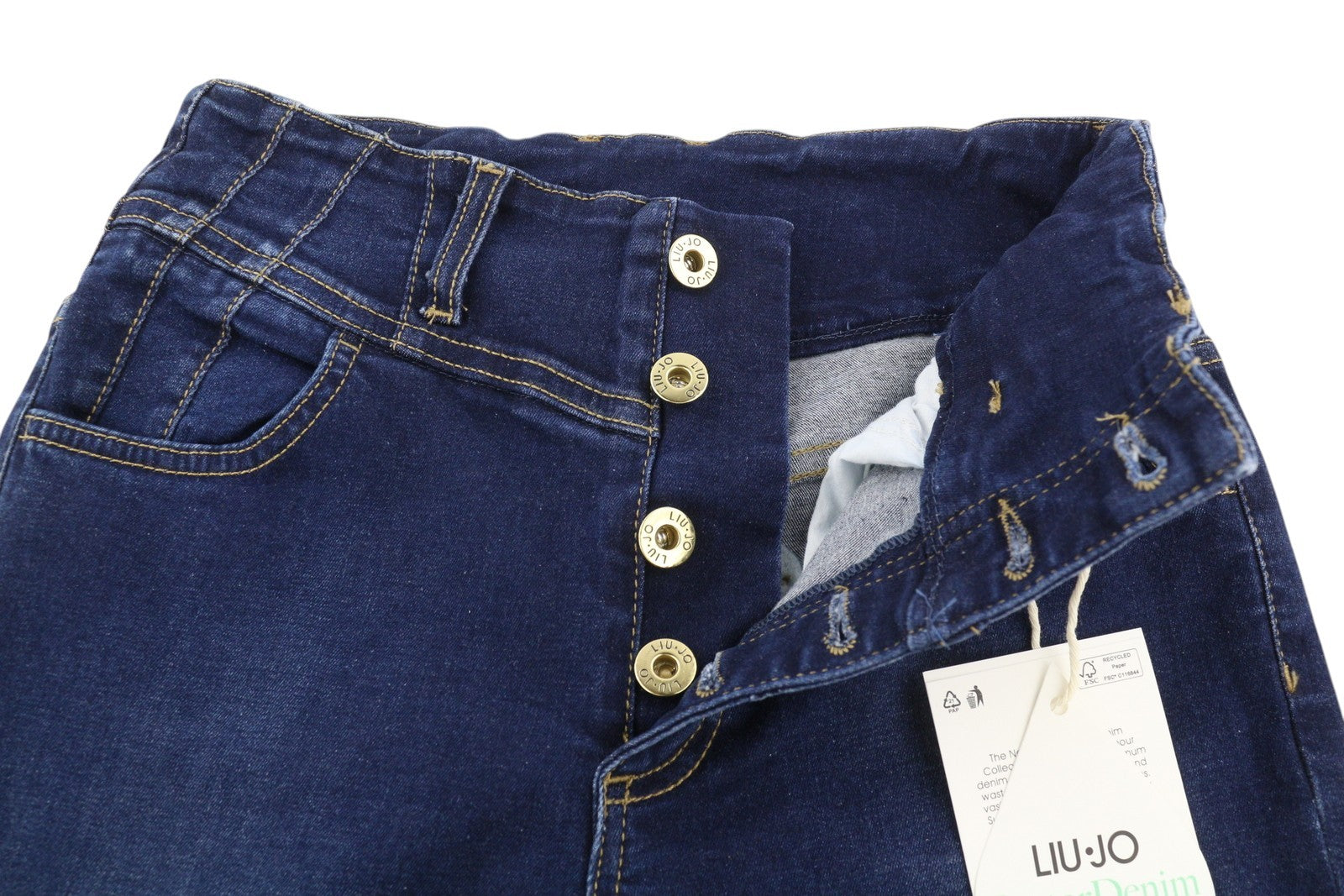 LIU JO Women Jeans W28 High Waist Bootcut Blue Denim Button Casual